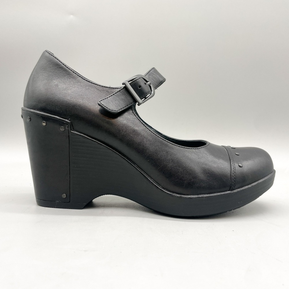 Dansko Womens 39 Fanny Mary Jane Wedge Pumps Studded Platform Black Leather Goth